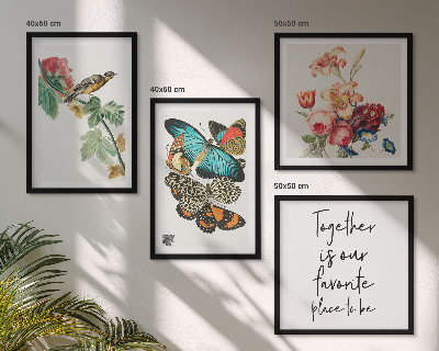 Conjunto de 4 quadros com moldura Flores, borboletas, pássaros, tons pastel