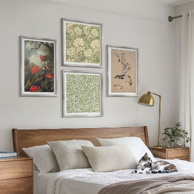 Políptico com moldura Flores e pássaros em ambiente natural