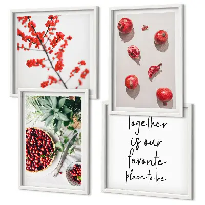 Conjunto de 4 quadros com moldura de frutos vermelhos com estilo minimalista