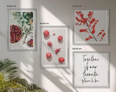 Conjunto de 4 quadros com moldura de frutos vermelhos com estilo minimalista