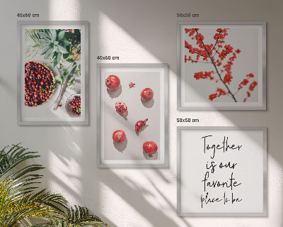 Conjunto de 4 quadros com moldura frutos vermelhos das plantas minimalismo