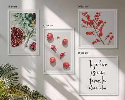 Conjunto de 4 quadros com moldura frutos vermelhos das plantas minimalismo
