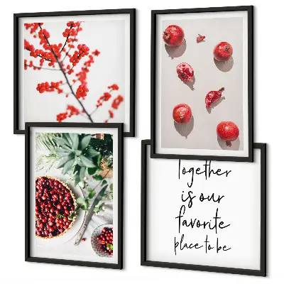 Conjunto de 4 quadros com moldura de frutos vermelhos com estilo minimalista