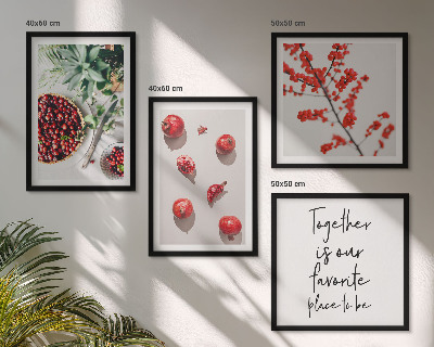 Conjunto de 4 quadros com moldura frutos vermelhos das plantas minimalismo