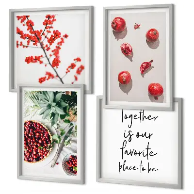 Conjunto de 4 quadros com moldura de frutos vermelhos com estilo minimalista