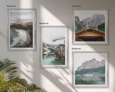 Políptico com moldura Casa flutuante de madeira em praias de montanha
