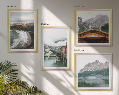 Políptico com moldura Casa flutuante de madeira em praias de montanha