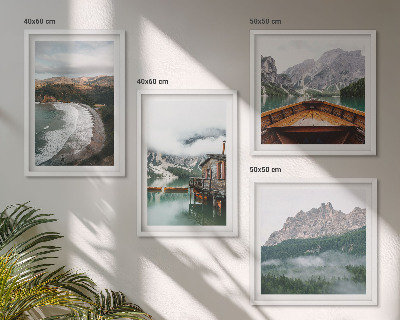 Políptico com moldura Casa flutuante de madeira em praias de montanha