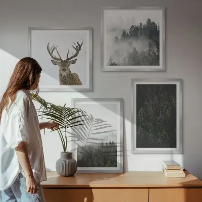 Composição de quadros paisagem de floresta verde com efeito enevoado