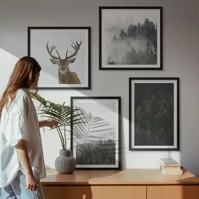 Composição de quadros paisagem de floresta verde com efeito enevoado