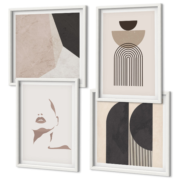 Conjunto de 4 quadros com moldura Padrões abstratos em branco e marrom