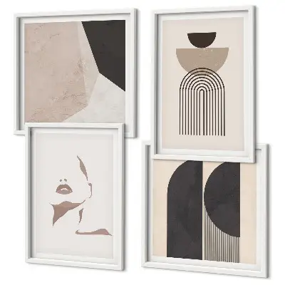 Conjunto de 4 quadros com moldura com padrões abstratos em branco e marrom