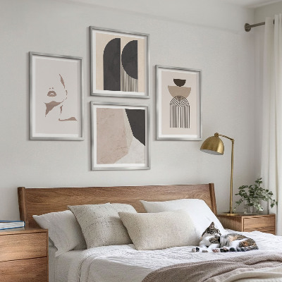 Conjunto de 4 quadros com moldura Padrões abstratos em branco e marrom