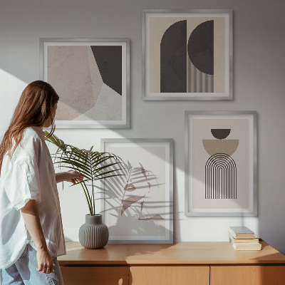 Conjunto de 4 quadros com moldura Padrões abstratos em branco e marrom