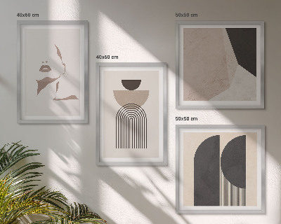 Conjunto de 4 quadros com moldura Padrões abstratos em branco e marrom