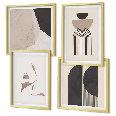 Conjunto de 4 quadros com moldura com padrões abstratos em branco e marrom