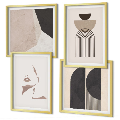 Conjunto de 4 quadros com moldura Padrões abstratos em branco e marrom