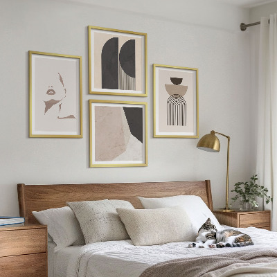 Conjunto de 4 quadros com moldura Padrões abstratos em branco e marrom