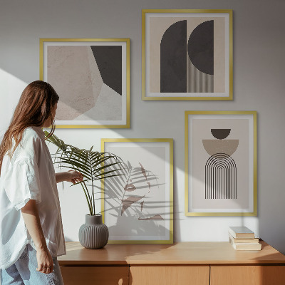 Conjunto de 4 quadros com moldura Padrões abstratos em branco e marrom