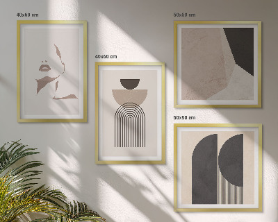 Conjunto de 4 quadros com moldura Padrões abstratos em branco e marrom