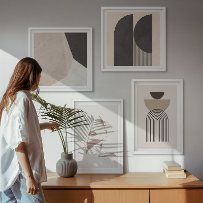 Conjunto de 4 quadros com moldura Padrões abstratos em branco e marrom