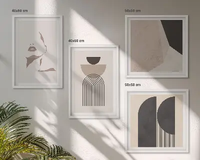 Conjunto de 4 quadros com moldura com padrões abstratos em branco e marrom