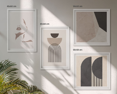 Conjunto de 4 quadros com moldura Padrões abstratos em branco e marrom