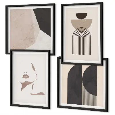 Conjunto de 4 quadros com moldura com padrões abstratos em branco e marrom