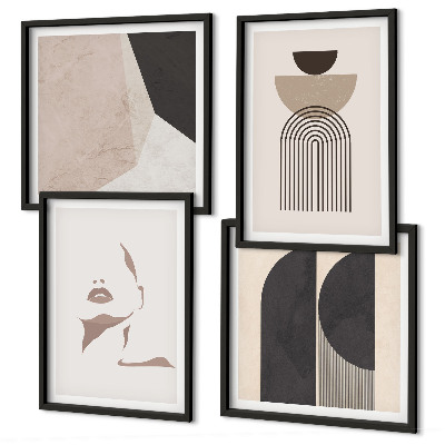 Conjunto de 4 quadros com moldura Padrões abstratos em branco e marrom