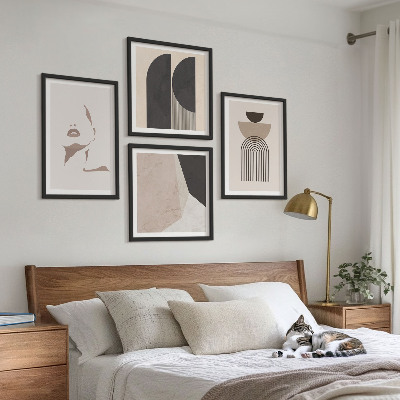 Conjunto de 4 quadros com moldura Padrões abstratos em branco e marrom