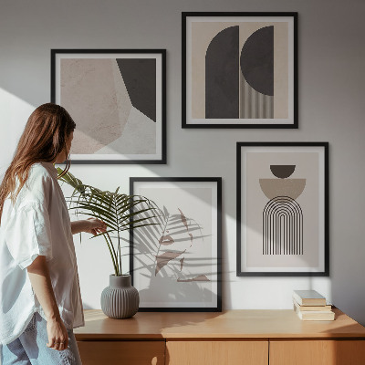 Conjunto de 4 quadros com moldura Padrões abstratos em branco e marrom