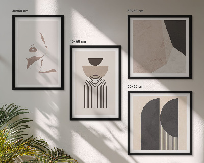 Conjunto de 4 quadros com moldura Padrões abstratos em branco e marrom