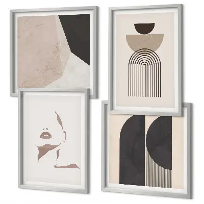 Conjunto de 4 quadros com moldura com padrões abstratos em branco e marrom