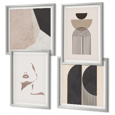 Conjunto de 4 quadros com moldura Padrões abstratos em branco e marrom