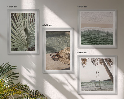 Conjunto de 4 quadros com moldura férias em folha de balanço de praia