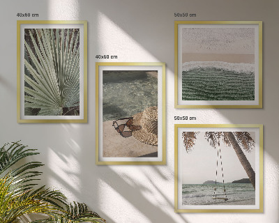 Conjunto de 4 quadros com moldura férias em folha de balanço de praia