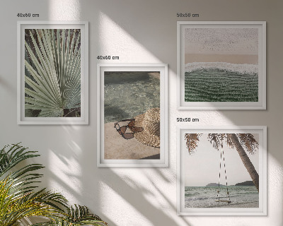 Conjunto de 4 quadros com moldura férias em folha de balanço de praia