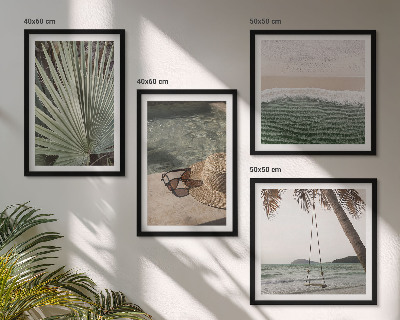 Conjunto de 4 quadros com moldura férias em folha de balanço de praia
