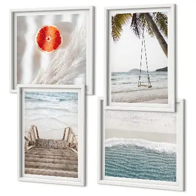 Conjunto de 4 quadros com moldura com estética de escadaria de madeira na praia