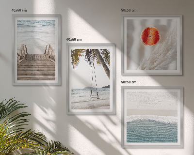 Conjunto de 4 quadros com moldura atmosfera de escadaria de madeira na praia