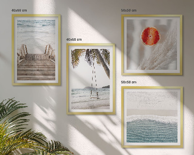 Conjunto de 4 quadros com moldura atmosfera de escadaria de madeira na praia