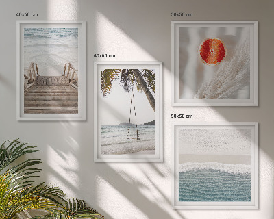 Conjunto de 4 quadros com moldura atmosfera de escadaria de madeira na praia
