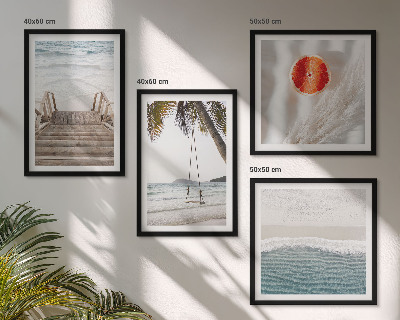 Conjunto de 4 quadros com moldura atmosfera de escadaria de madeira na praia
