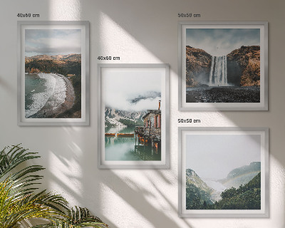 Políptico com moldura Praias de montanha nuvens água