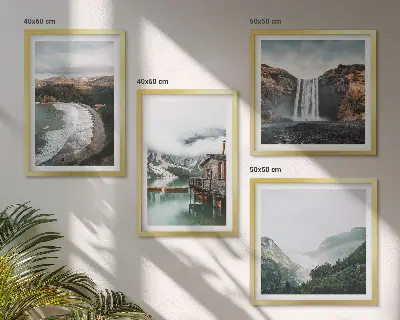 Políptico com moldura paisagem de montanhas nuvens e água