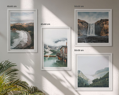 Políptico com moldura Praias de montanha nuvens água