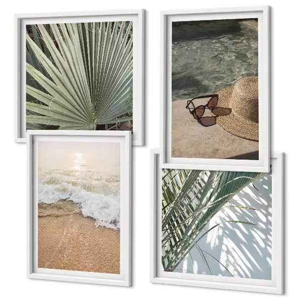 Composição de quadros chapéu de praia aquático e óculos de sol