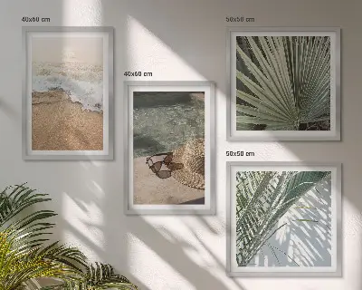 Composição de quadros chapéu de praia aquático e óculos de sol