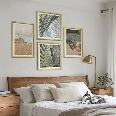 Composição de quadros chapéu de praia aquático e óculos de sol