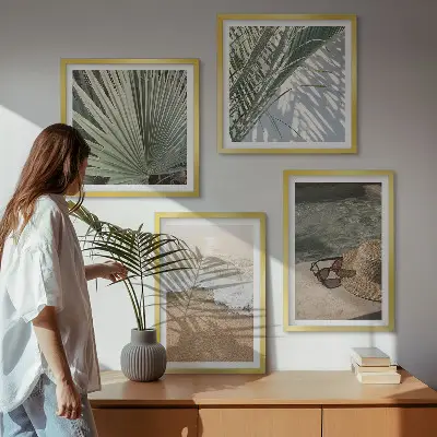 Composição de quadros chapéu de praia aquático e óculos de sol